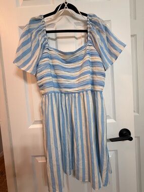 Blue and White Striped Puff Sleeve Sundress